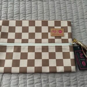 MJ Checkered Brown and Cream Cosmetic Bag